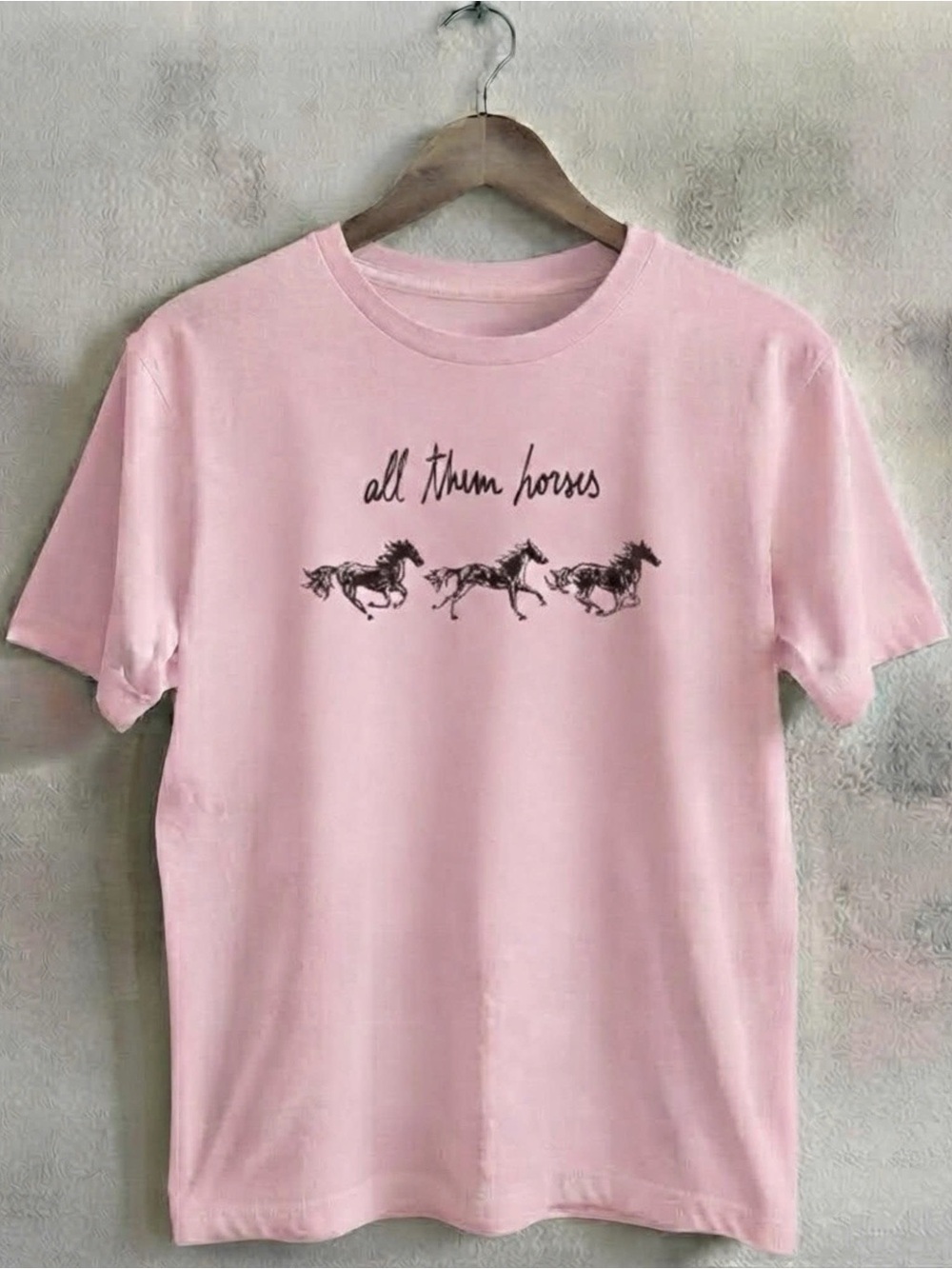 Pink Graphic Tee with Running Horse Design Shirt